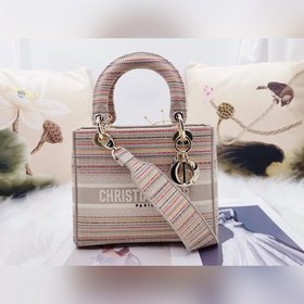 DIOR Lady Dior вышитая серия с разноцветными полосками, светло-зо