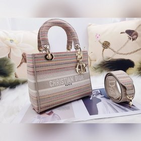 DIOR Lady Dior вышитая серия с разноцветными полосками, светло-зо
