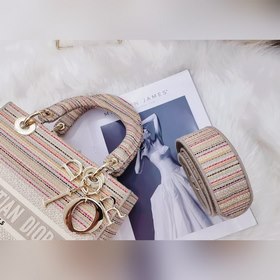 DIOR Lady Dior вышитая серия с разноцветными полосками, светло-зо