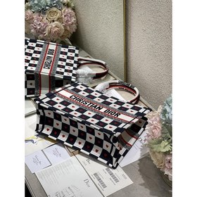 Сумка для покупок Dior book tote Черно-белая клетка сердечками А