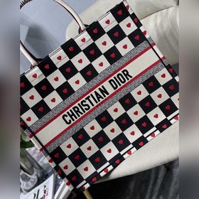 Сумка для покупок Dior book tote Черно-белая клетка сердечками А