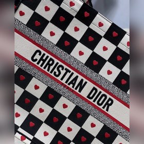 Сумка для покупок Dior book tote Черно-белая клетка сердечками А