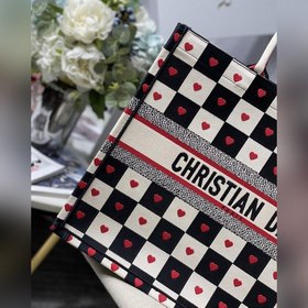 Сумка для покупок Dior book tote Черно-белая клетка сердечками А