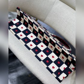 Сумка для покупок Dior book tote Черно-белая клетка сердечками А