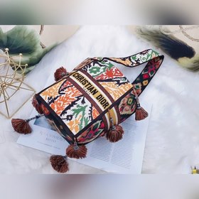DIOR D-Bubble сумка-бакет с цветным каштановым узором Стильная и