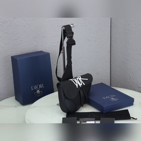 Dior Мужская сумка через плечо/нагрудная сумка Черная кожа с бело