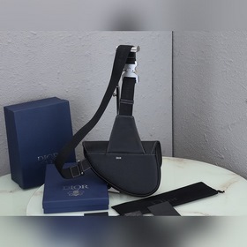 Dior Мужская сумка через плечо/нагрудная сумка, черная кожа с бел