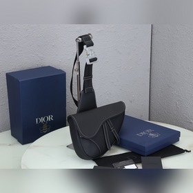 Dior Мужская сумка через плечо/нагрудная сумка, черная кожа с бел