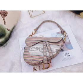 Сумка DIOR с новым узором из разноцветных полос  Сумка-седло из