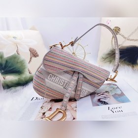 Сумка DIOR с новым узором из разноцветных полос  Сумка-седло из