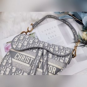 Dior saddleOblique вышитая сумка-седло, серый, старинный узор, м