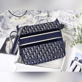 DIOR Camp бархатная сумка-почтальон, модель M9020 Синий бархат Эт