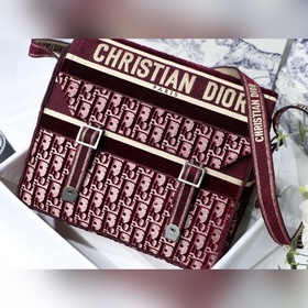 DIOR Camp бархатная сумка-почтальон, модель M9020 Бордовый бархат