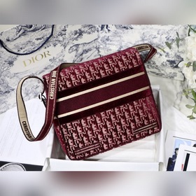 DIOR Camp бархатная сумка-почтальон, модель M9020 Бордовый бархат