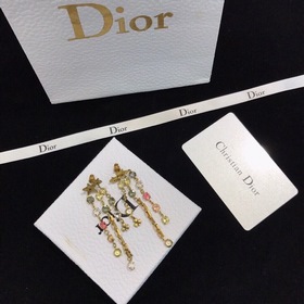 DIOR Буквы в стиле ретро с цветными бриллиантами Серьги-гвоздики,