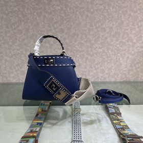 FENDI Peekaboo синяя сумка маленького размера Изготовлена из кож