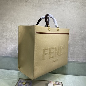 FENDI Sunshine Большая сумка из бежевого полотна С тисненым лого