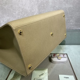 FENDI Sunshine Большая сумка из бежевого полотна С тисненым лого