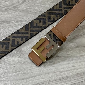 FENDI Двойной пояс пряжкой FF Цвет： землисто-коричневый Cuoio Ro