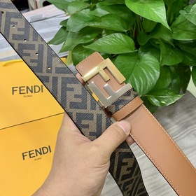 FENDI Двойной пояс пряжкой FF Цвет： землисто-коричневый Cuoio Ro