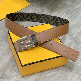 FENDI Двойной пояс пряжкой FF Цвет： землисто-коричневый Cuoio Ro