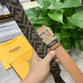 FENDI Двойной пояс пряжкой FF Цвет： землисто-коричневый Cuoio Ro
