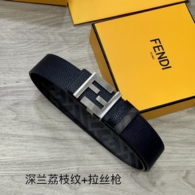 FENDI  Двойной пояс пряжкой FF Темно-синий Cuoio Кожа Romano О