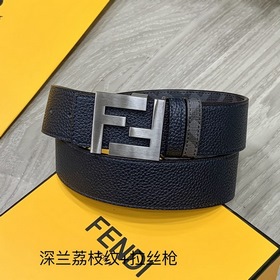 FENDI  Двойной пояс пряжкой FF Темно-синий Cuoio Кожа Romano О