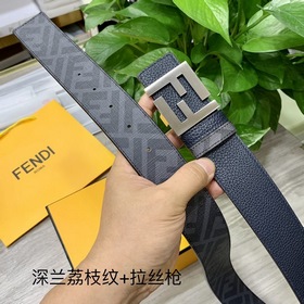 FENDI  Двойной пояс пряжкой FF Темно-синий Cuoio Кожа Romano О