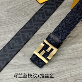 FENDI Двойной пояс пряжкой FF Темно-синий Cuoio Romano кожа Обра