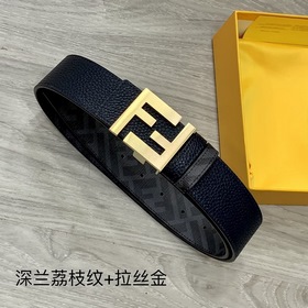 FENDI Двойной пояс пряжкой FF Темно-синий Cuoio Romano кожа Обра