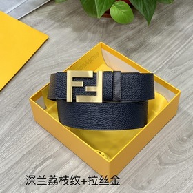 FENDI Двойной пояс пряжкой FF Темно-синий Cuoio Romano кожа Обра