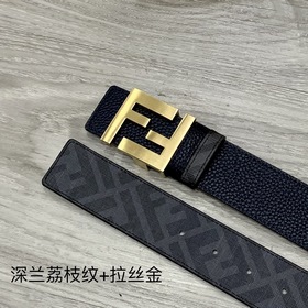 FENDI Двойной пояс пряжкой FF Темно-синий Cuoio Romano кожа Обра