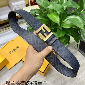 FENDI Двойной пояс пряжкой FF Темно-синий Cuoio Romano кожа Обра