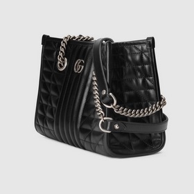 GUCCI Сумка с двойным логотипом G и цепочкой, черная кожа, геомет