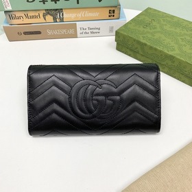 Новая модель GUCCI： 443436 Черный кошелек на молнии Кошелек GG Ma
