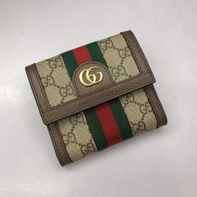 Классический короткий кожаный кошелек GUCCI, артикул： 523173 Лого