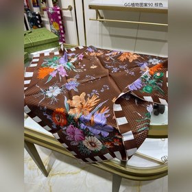 GUCCI GG растительный узор 90 шелковый платок 100% шелк высшего