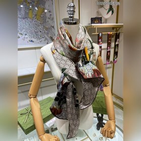 GUCCI Двухслойный шелковый шарф с цветочным принтом GG, 100% шел