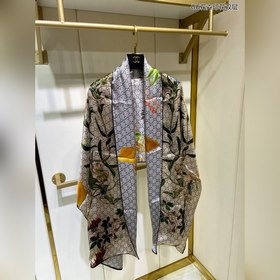 GUCCI Двухслойный шелковый шарф с цветочным принтом GG, 100% шел