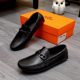 HERMES Черные классические туфли с закрытым носком Изготовлены из