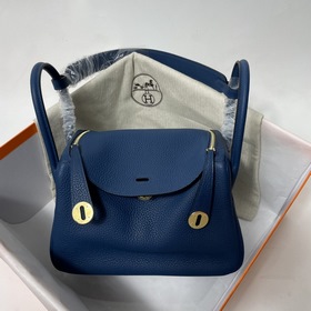 Hermès Импортная сумка из кожи TC Темно-синяя с золотыми серебря