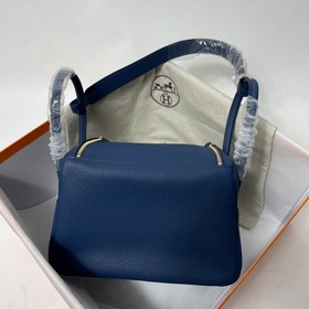 Hermès Импортная сумка из кожи TC Темно-синяя с золотыми серебря
