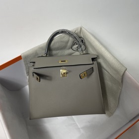 Hermès KL сумка из кожи Epsom, асфальтово-серая с золотыми серебр
