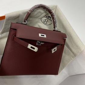 Сумка Hermes KL из кожи Epsom, бордовый цвет с золотыми серебряны