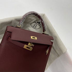Сумка Hermes KL из кожи Epsom, бордовый цвет с золотыми серебряны