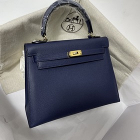 Hermès KL сумка из кожи Epsom, темно-синяя с золотыми серебряными