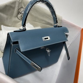 Hermès KL сумка из кожи Epsom, джинсовый синий с золотыми серебря