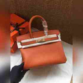 Hermès Platinum 25, 30 сумка с ручкой, оранжевая с золотыми сереб