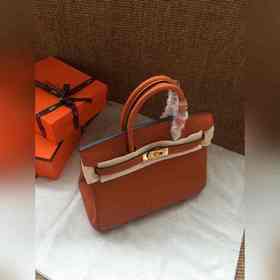 Hermès Platinum 25, 30 сумка с ручкой, оранжевая с золотыми сереб